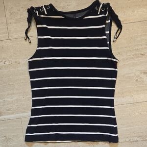Karen Millen Deep Navy/White Stripe Lace Top Tank